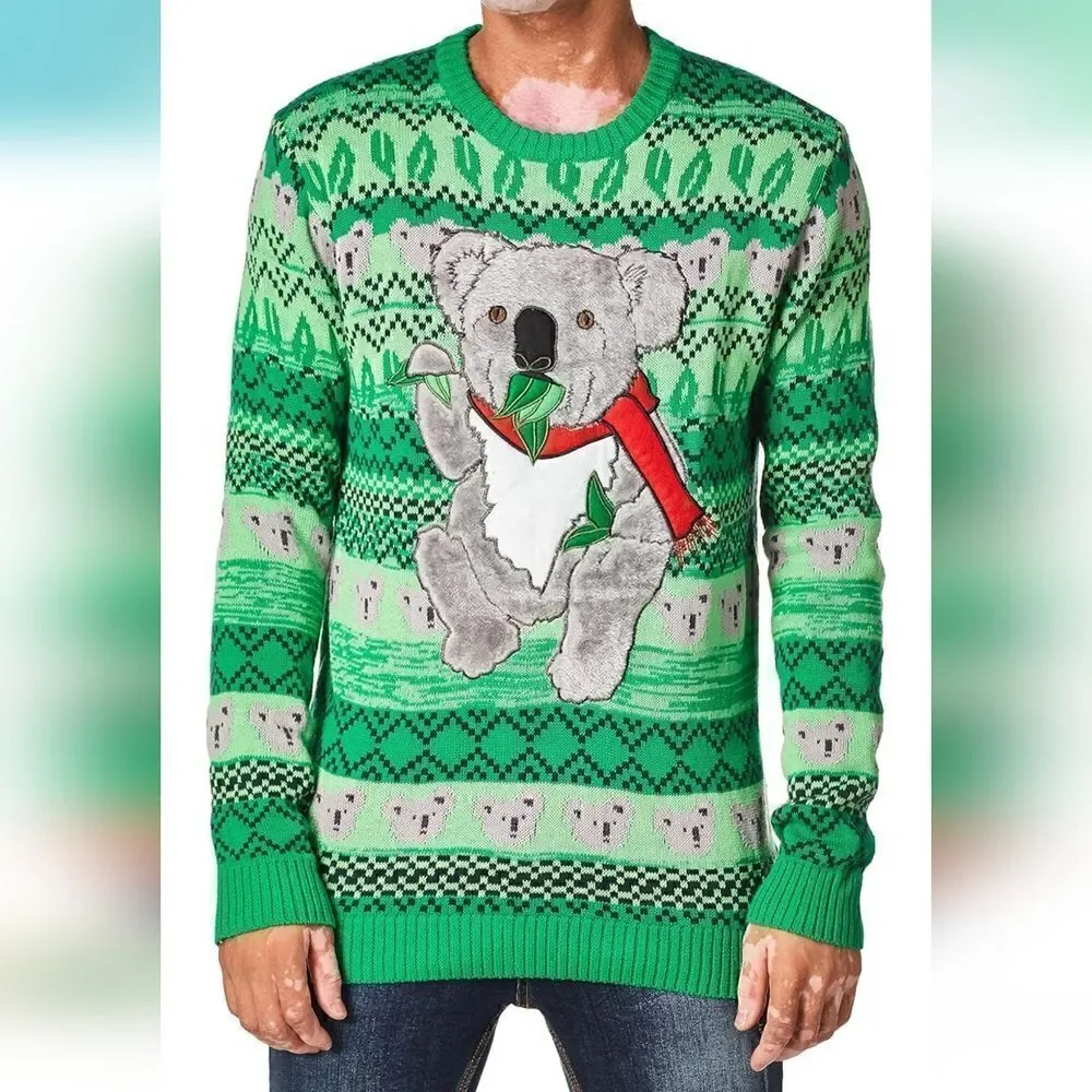 Blizzard Bay Men's or Women's Festive Koala 100% Cotton Sweater, Green  Unisex S